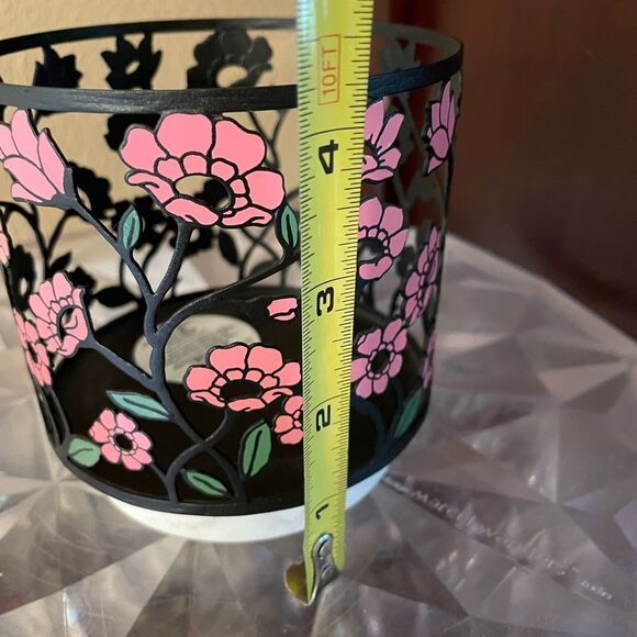 Bath & Body Works Black Metal Pink Poppy Flower Marble Base Candle Holder - Picture 12 of 14
